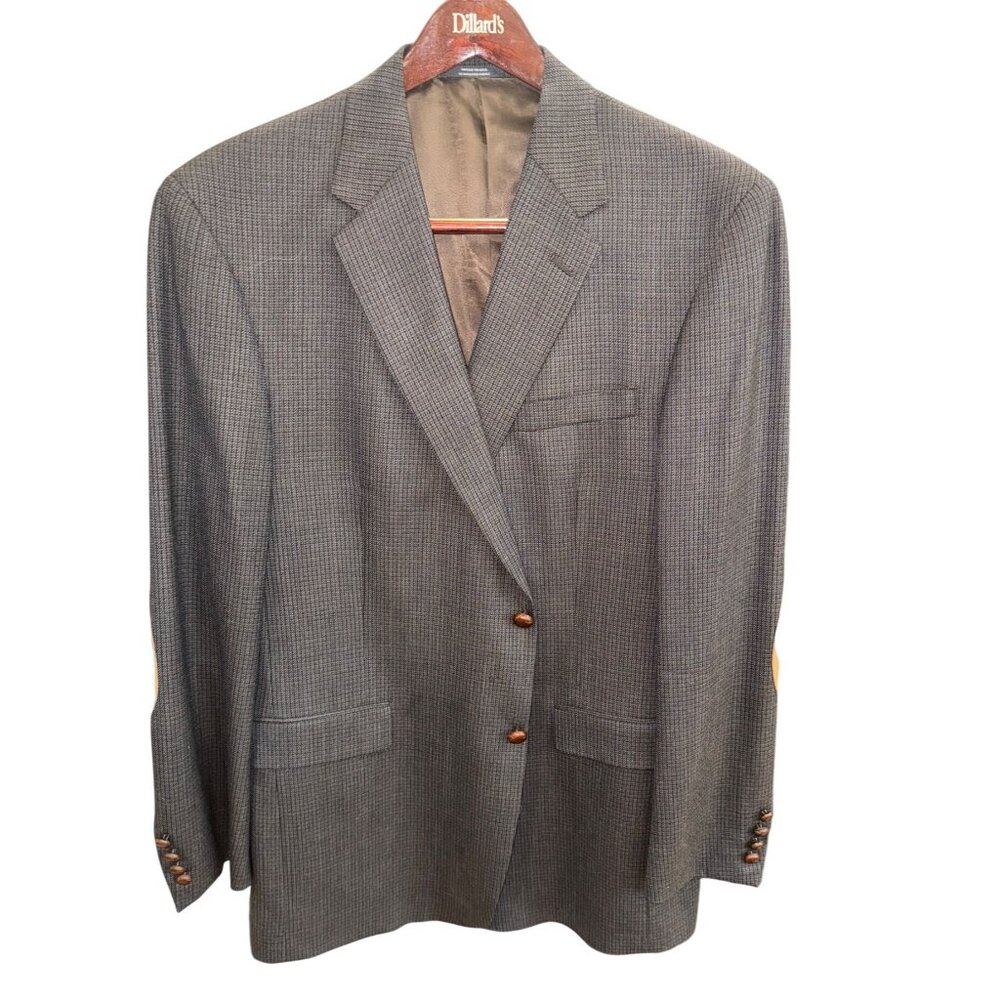 Austin Reed Blazer Sport Jacket 46L Wool Blend Brown Houndstooth Elbow Patches